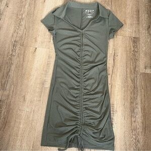 Poof! Olive Ribbed Ruched Polo Midi Dress Sz Large summer, casual